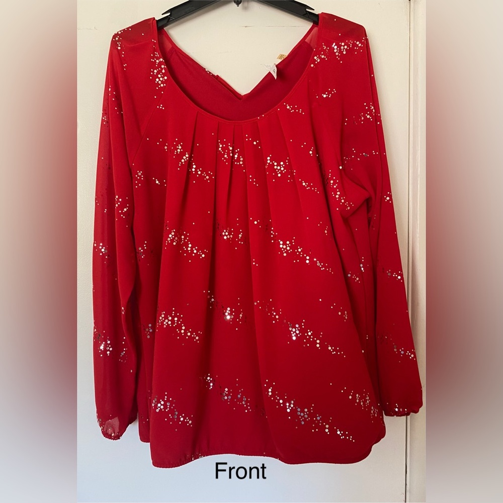Christmas    NY Collection Red Sequin Pleated Blouse